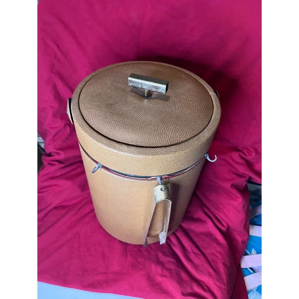 Vintage Georges Briard Faux Leather Ice Bucket with Metal Insert, Metal Tongs